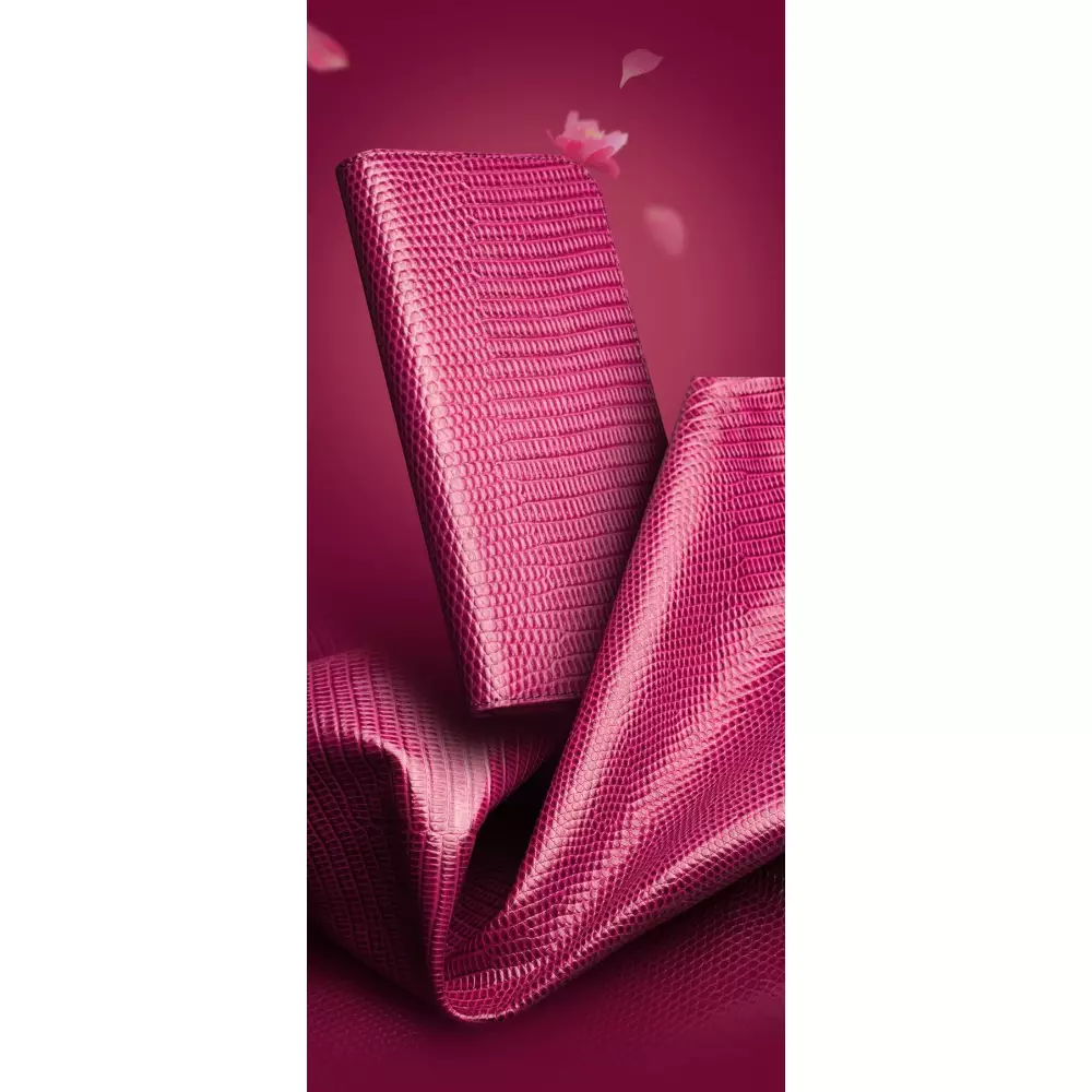 Fourre iPhone 17 - Flip Croco Qialino cuir véritable - Rose