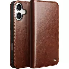 Fourre iPhone 17 - Flip Qialino Classic Wallet cuir véritable - Brun foncé