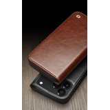 Fourre iPhone 17 - Flip Qialino Classic Wallet cuir véritable - Brun foncé