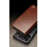Fourre iPhone 17 - Flip Qialino Classic Wallet cuir véritable - Brun foncé