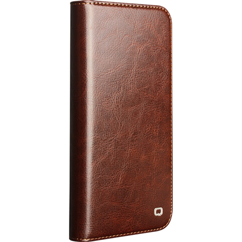 Fourre iPhone 17 - Flip Qialino Classic Wallet cuir véritable - Brun foncé