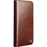 Fourre iPhone 17 - Flip Qialino Classic Wallet cuir véritable - Brun foncé