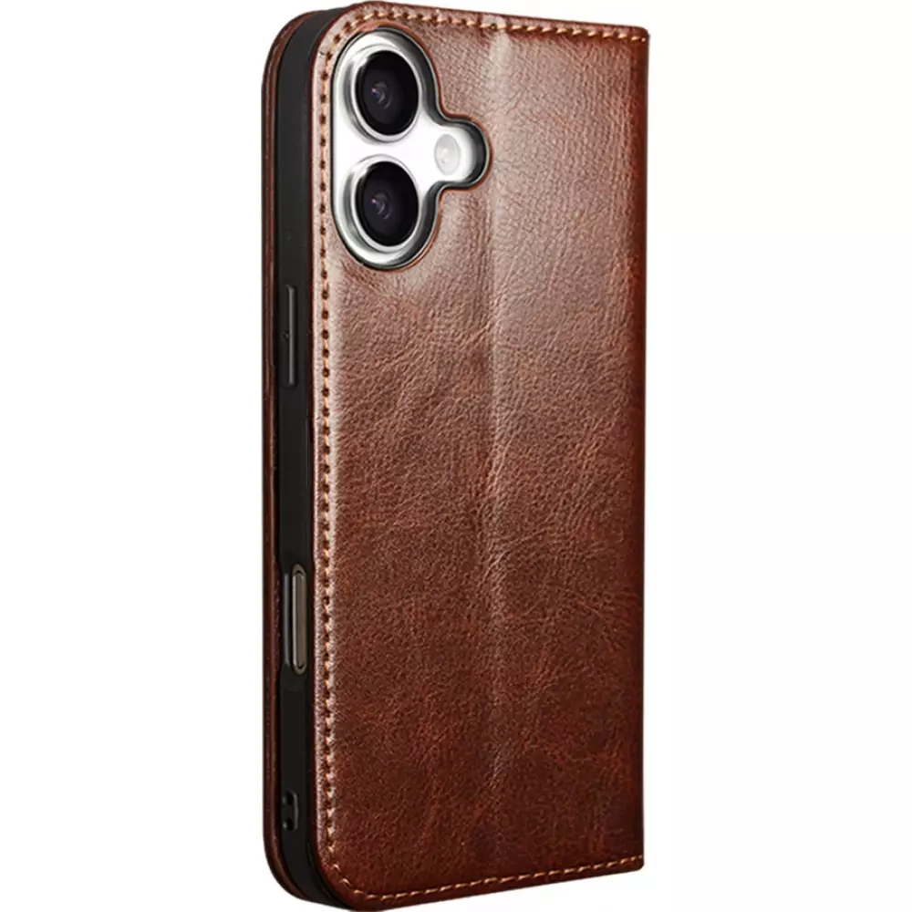 Fourre iPhone 17 - Flip Qialino Classic Wallet cuir véritable - Brun foncé