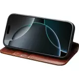 Fourre iPhone 17 - Flip Qialino Classic Wallet cuir véritable - Brun foncé