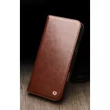 Fourre iPhone 17 - Flip Qialino Classic Wallet cuir véritable - Brun foncé