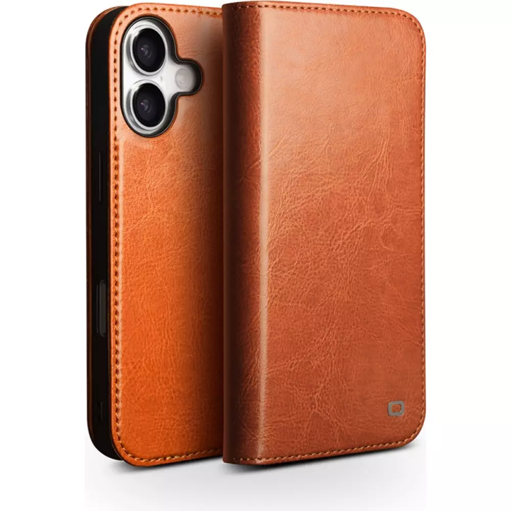 Fourre iPhone 17 - Flip Qialino Classic Wallet cuir véritable - Brun clair