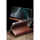 Fourre iPhone 17 - Flip Qialino Classic Wallet cuir véritable - Brun clair
