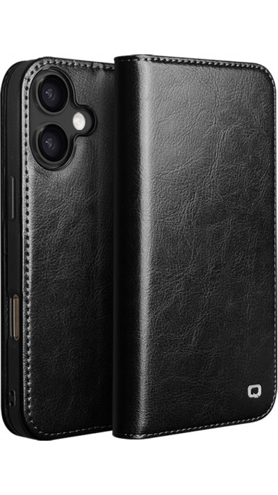 Fourre iPhone 17 - Flip Qialino Classic Wallet cuir véritable - Noir