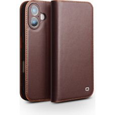 Fourre iPhone 17 - Flip Qialino Matt Wallet cuir véritable - Brun foncé mat