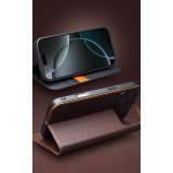Fourre iPhone 17 - Flip Qialino Matt Wallet cuir véritable - Brun foncé mat