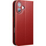 Fourre iPhone 17 - Flip Qialino Matt Wallet cuir véritable - Rouge