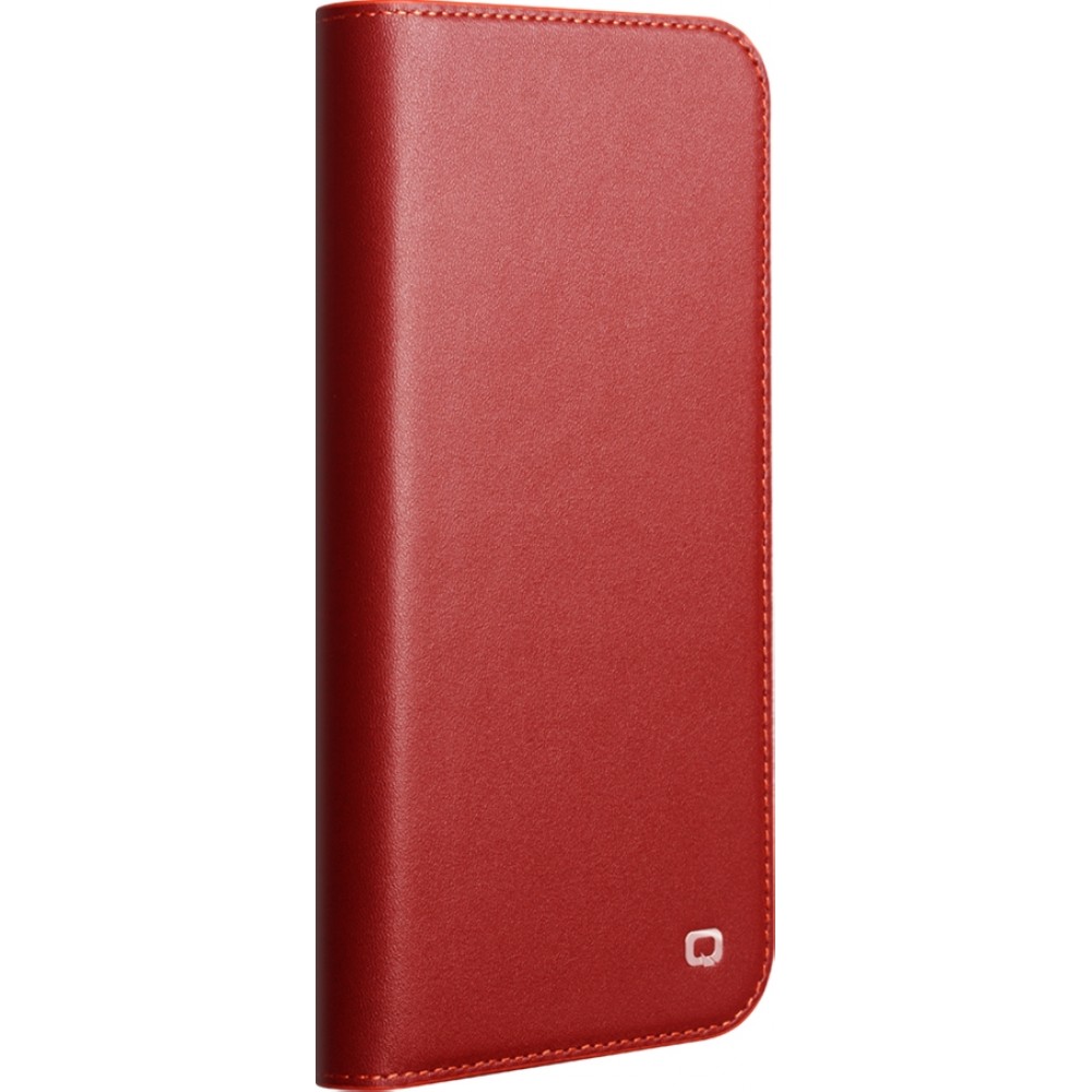 Fourre iPhone 17 - Flip Qialino Matt Wallet cuir véritable - Rouge