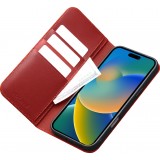 Fourre iPhone 17 - Flip Qialino Matt Wallet cuir véritable - Rouge