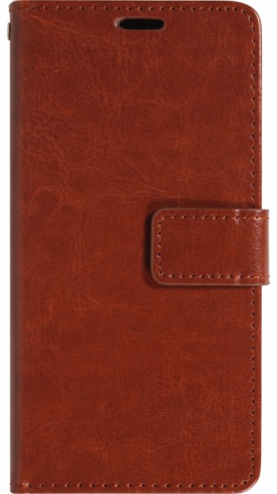 Fourre iPhone 17 - Premium Flip cuir lisse porte-cartes - Brun