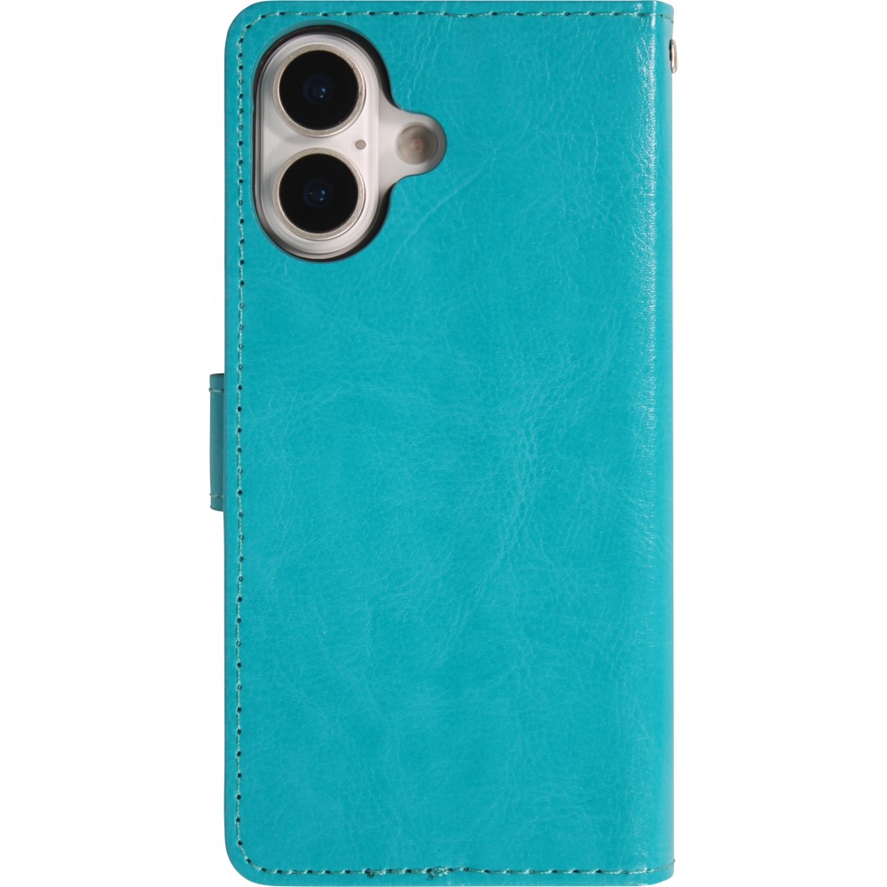 Fourre iPhone 17 - Premium Flip cuir lisse porte-cartes - Turquoise