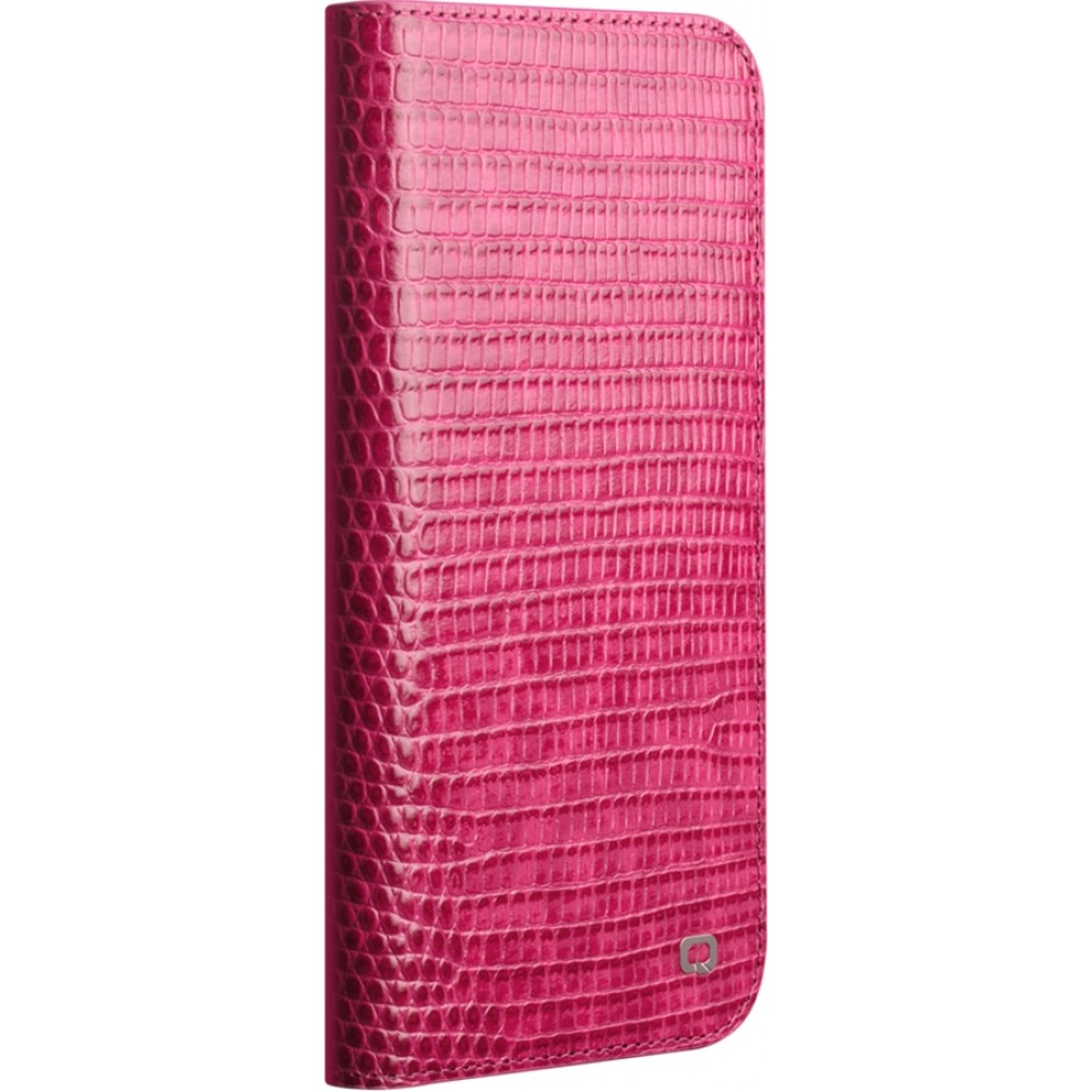Fourre iPhone 17 Pro - Flip Croco Qialino cuir véritable - Rose