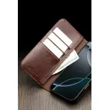 Fourre iPhone 17 Pro - Flip Qialino Classic Wallet cuir véritable - Brun foncé