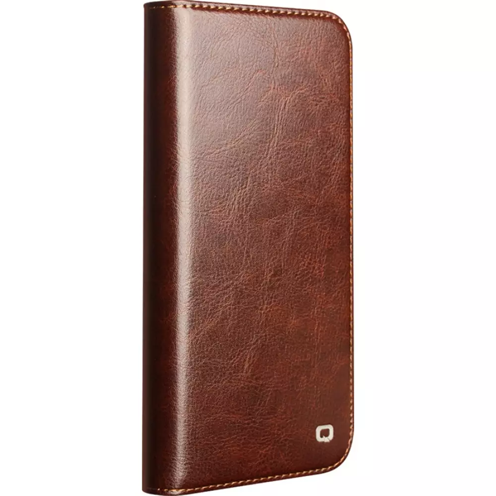 Fourre iPhone 17 Pro - Flip Qialino Classic Wallet cuir véritable - Brun foncé