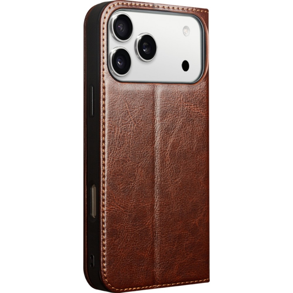 iPhone 17 Pro Max Case Hülle - Qialino Flip Classic Wallet Echtleder - Braun