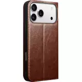 Fourre iPhone 17 Pro - Flip Qialino Classic Wallet cuir véritable - Brun foncé