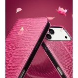 Fourre iPhone 17 Pro Max - Flip Croco Qialino cuir véritable - Rose