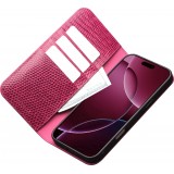 Fourre iPhone 17 Pro Max - Flip Croco Qialino cuir véritable - Rose
