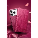 Fourre iPhone 17 Pro Max - Flip Croco Qialino cuir véritable - Rose