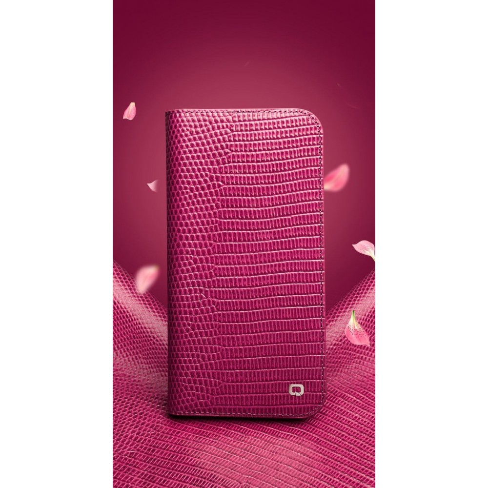 Fourre iPhone 17 Pro Max - Flip Croco Qialino cuir véritable - Rose