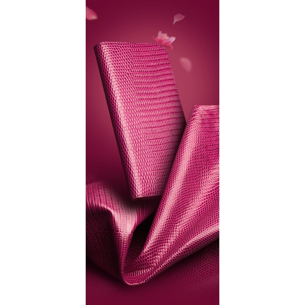 Fourre iPhone 17 Pro Max - Flip Croco Qialino cuir véritable - Rose