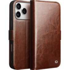Fourre iPhone 17 Pro Max - Flip Qialino cuir véritable avec fermeture magnétique - Brun