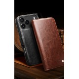 Fourre iPhone 17 Pro Max - Flip Qialino cuir véritable avec fermeture magnétique - Brun
