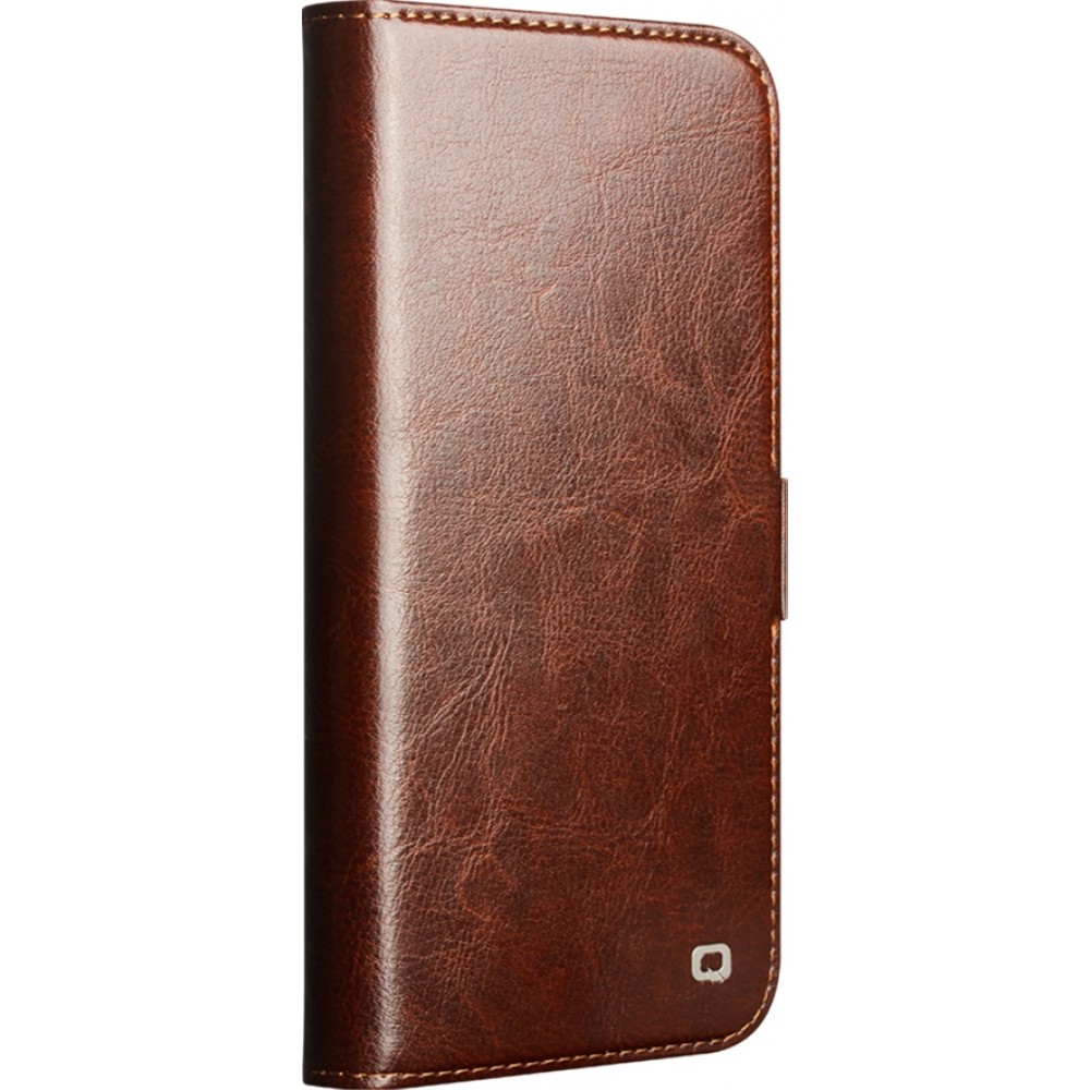 Fourre iPhone 17 Pro Max - Flip Qialino cuir véritable avec fermeture magnétique - Brun