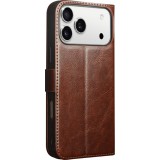 Fourre iPhone 17 Pro Max - Flip Qialino cuir véritable avec fermeture magnétique - Brun