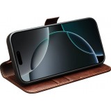 Fourre iPhone 17 Pro Max - Flip Qialino cuir véritable avec fermeture magnétique - Brun