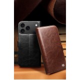 Fourre iPhone 17 Pro Max - Flip Qialino cuir véritable avec fermeture magnétique - Brun