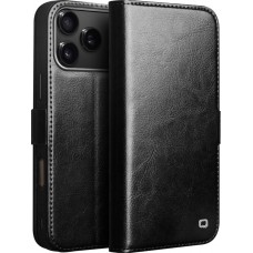 Fourre iPhone 17 Pro Max - Flip Qialino cuir véritable avec fermeture magnétique - Noir