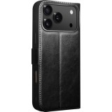 Fourre iPhone 17 Pro Max - Flip Qialino cuir véritable avec fermeture magnétique - Noir