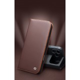 iPhone 17 Pro Max Case Hülle - Qialino Flip Matt Wallet Echtleder - Braun