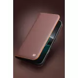 Fourre iPhone 17 Pro Max - Flip Qialino Matt Wallet cuir véritable - Brun foncé mat