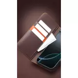 Fourre iPhone 17 Pro Max - Flip Qialino Matt Wallet cuir véritable - Brun foncé mat