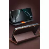 Fourre iPhone 17 Pro Max - Flip Qialino Matt Wallet cuir véritable - Brun foncé mat