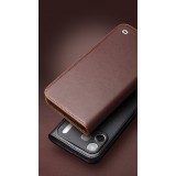 iPhone 17 Pro Max Case Hülle - Qialino Flip Matt Wallet Echtleder - Braun