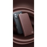 iPhone 17 Pro Max Case Hülle - Qialino Flip Matt Wallet Echtleder - Schwarz