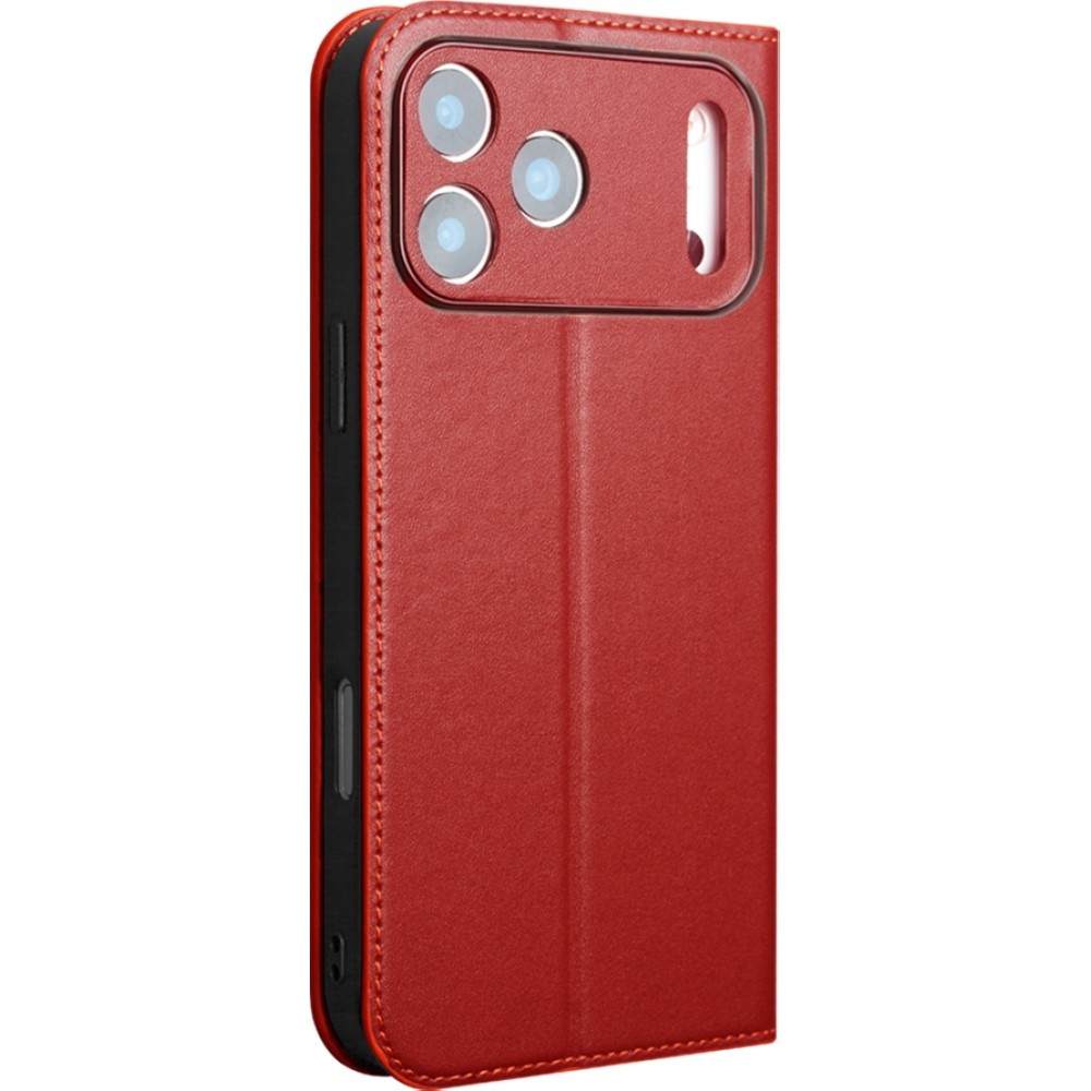 iPhone 17 Pro Max Case Hülle - Qialino Flip Matt Wallet Echtleder - Rot