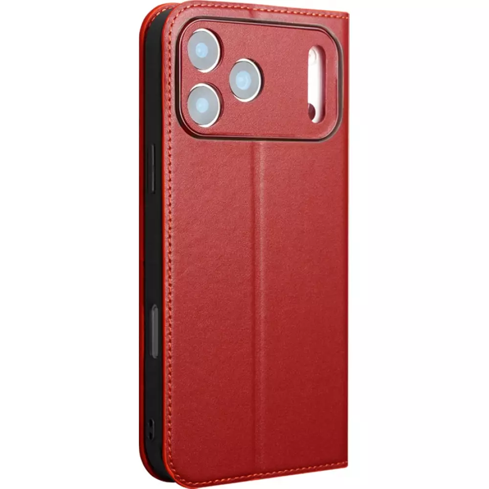 Fourre iPhone 17 Pro Max - Flip Qialino Matt Wallet cuir véritable - Rouge