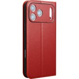 iPhone 17 Pro Max Case Hülle - Qialino Flip Matt Wallet Echtleder - Rot