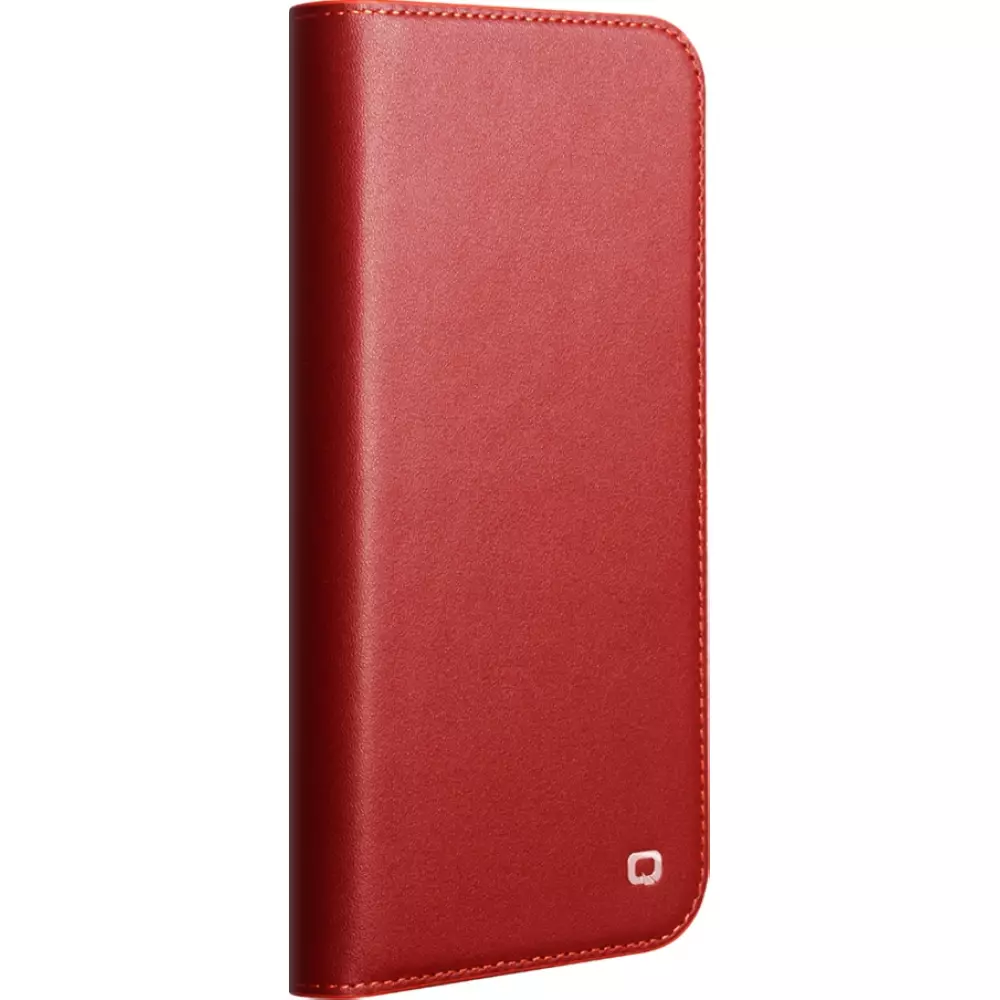 Fourre iPhone 17 Pro Max - Flip Qialino Matt Wallet cuir véritable - Rouge