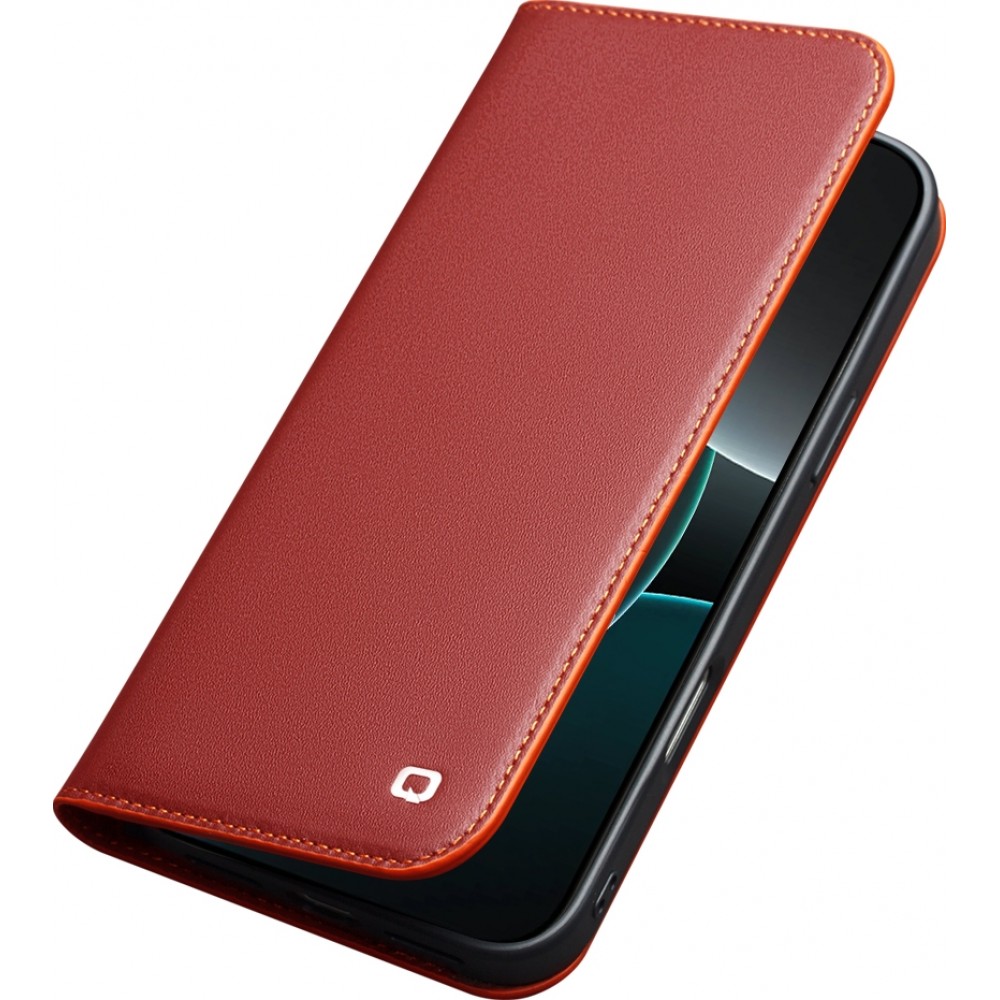 iPhone 17 Pro Max Case Hülle - Qialino Flip Matt Wallet Echtleder - Rot