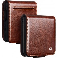 Fourre Samsung Galaxy Z Flip7 - Flip Qialino cuir véritable avec fermeture magnétique - Brun foncé