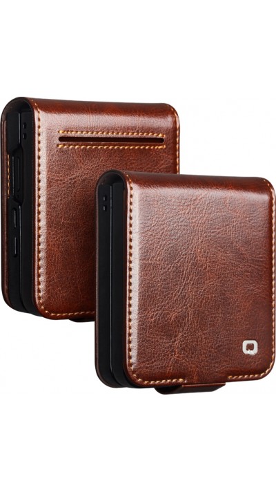 Fourre Samsung Galaxy Z Flip7 - Flip Qialino cuir véritable avec fermeture magnétique - Brun foncé
